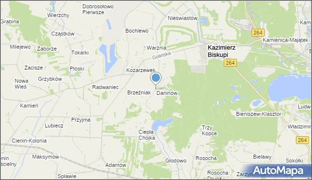mapa Daninów, Daninów gmina Kazimierz Biskupi na mapie Targeo
